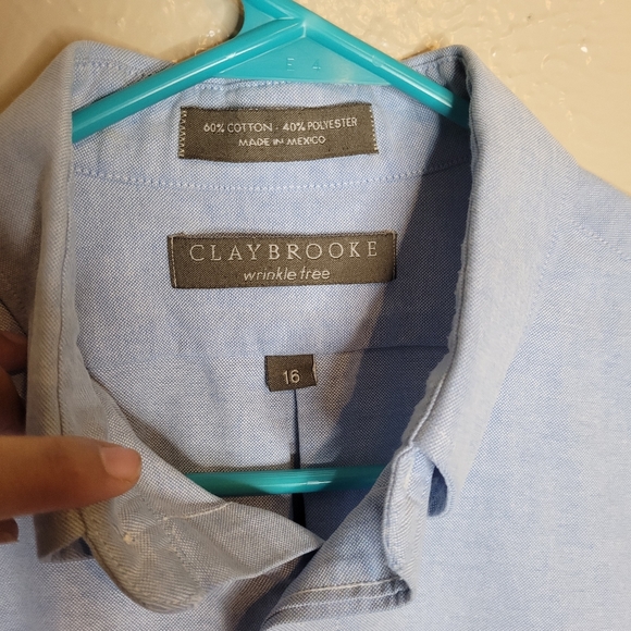 Clay Brooke Mens Shirt Wrinkle Free Blue Size 16 - Picture 5 of 7